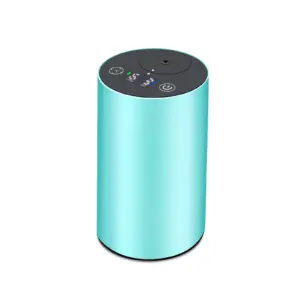 Difusor portátil de aceites esenciales de aleación de aluminio azul, a precio de mayorista, con una pantalla digital en la parte superior.