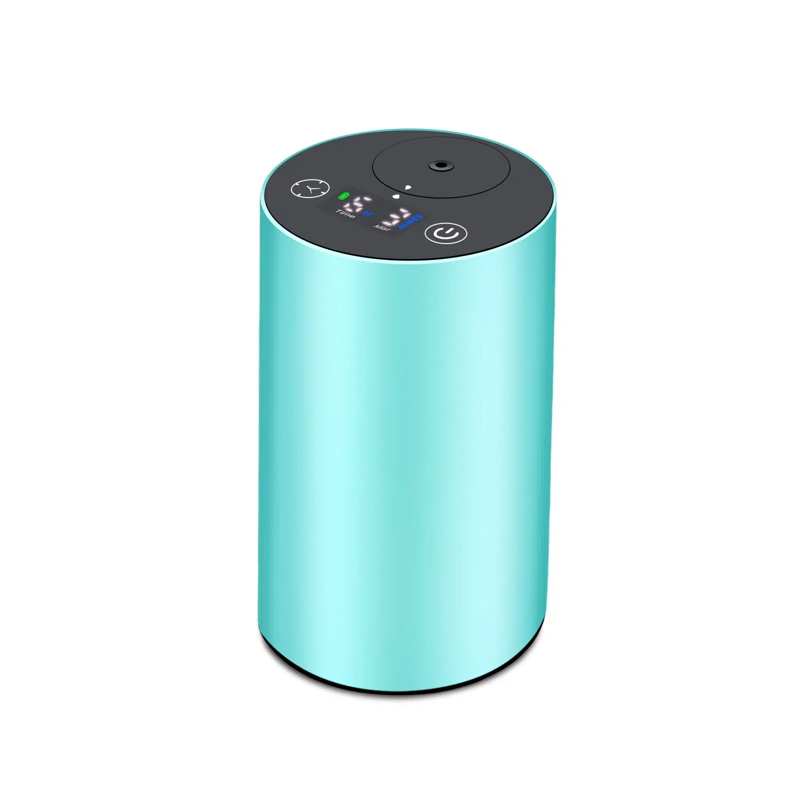 Wholesale blue aluminum alloy portable essential oil diffuser with a digital display screen on top.