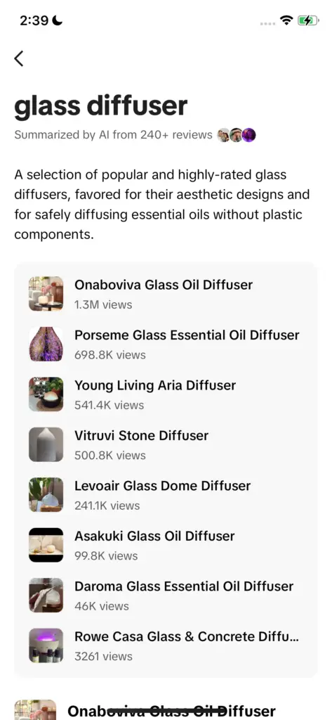 Sales Trends for Glass Diffusers on TikTok