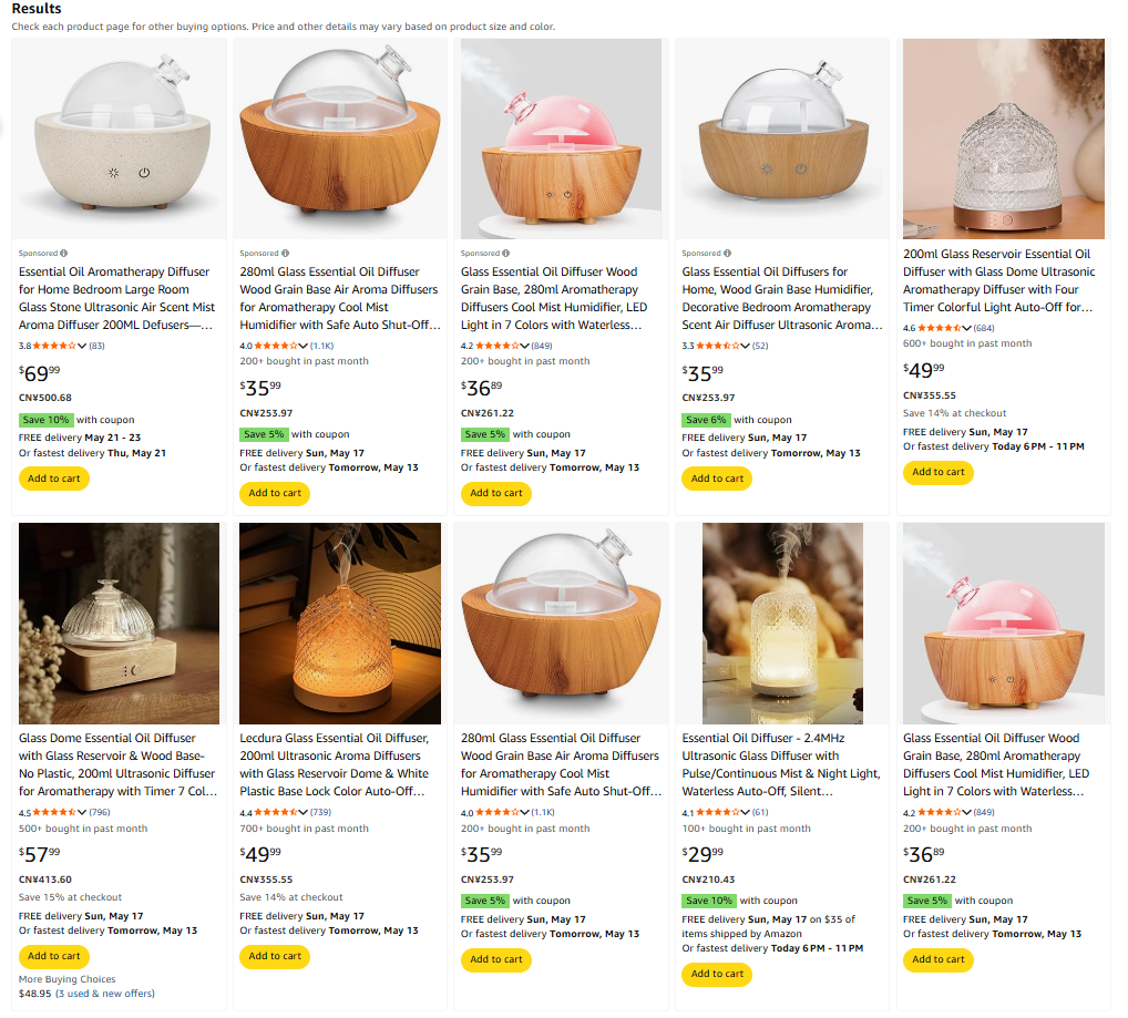 Amazon Glass Essential Oil Diffuser Search Results