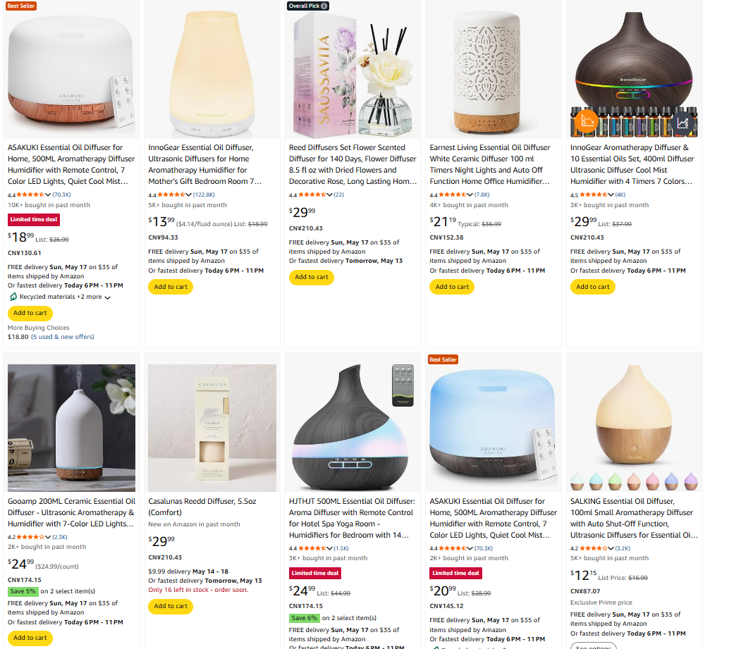 Amazon Bestseller Aromatherapy Diffusers Comparison