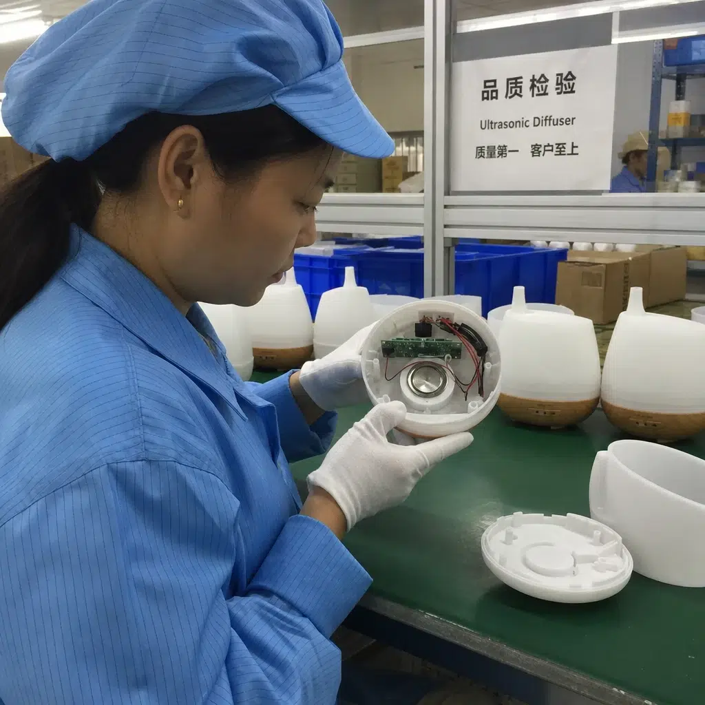 Quality inspectors are checking essential oil diffusers.