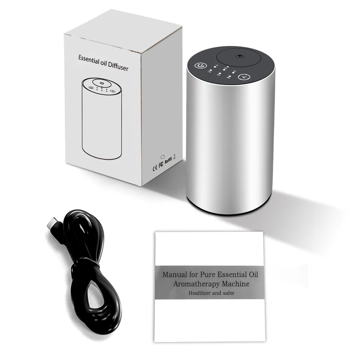 Difusor WD Aroma 2410 de aleación de aluminio con caja de venta al por menor, cable USB y manual de usuario