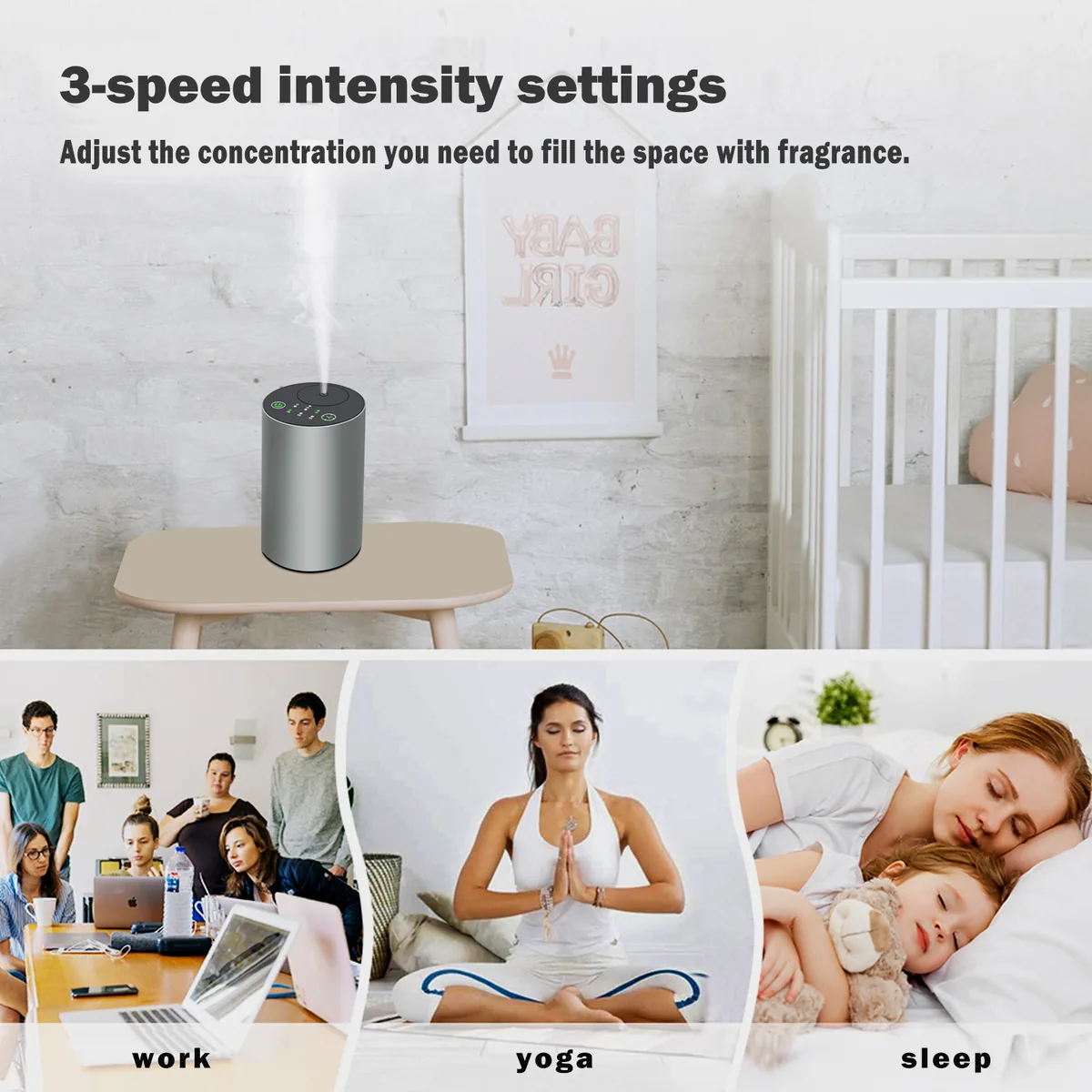 Difusor WD Aroma 2410 con tres niveles de intensidad de vapor para el trabajo, el yoga y el sueño