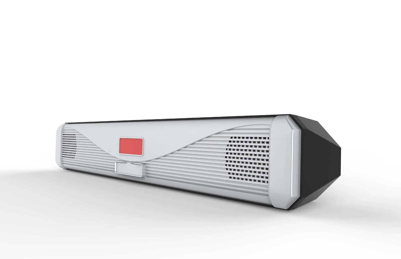 Silver and black Bluetooth soundbar with display window