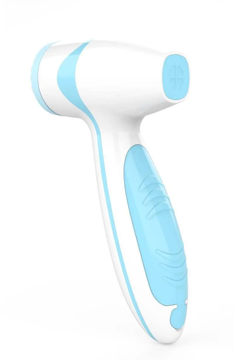 White and light blue electric rotating facial cleansing brush