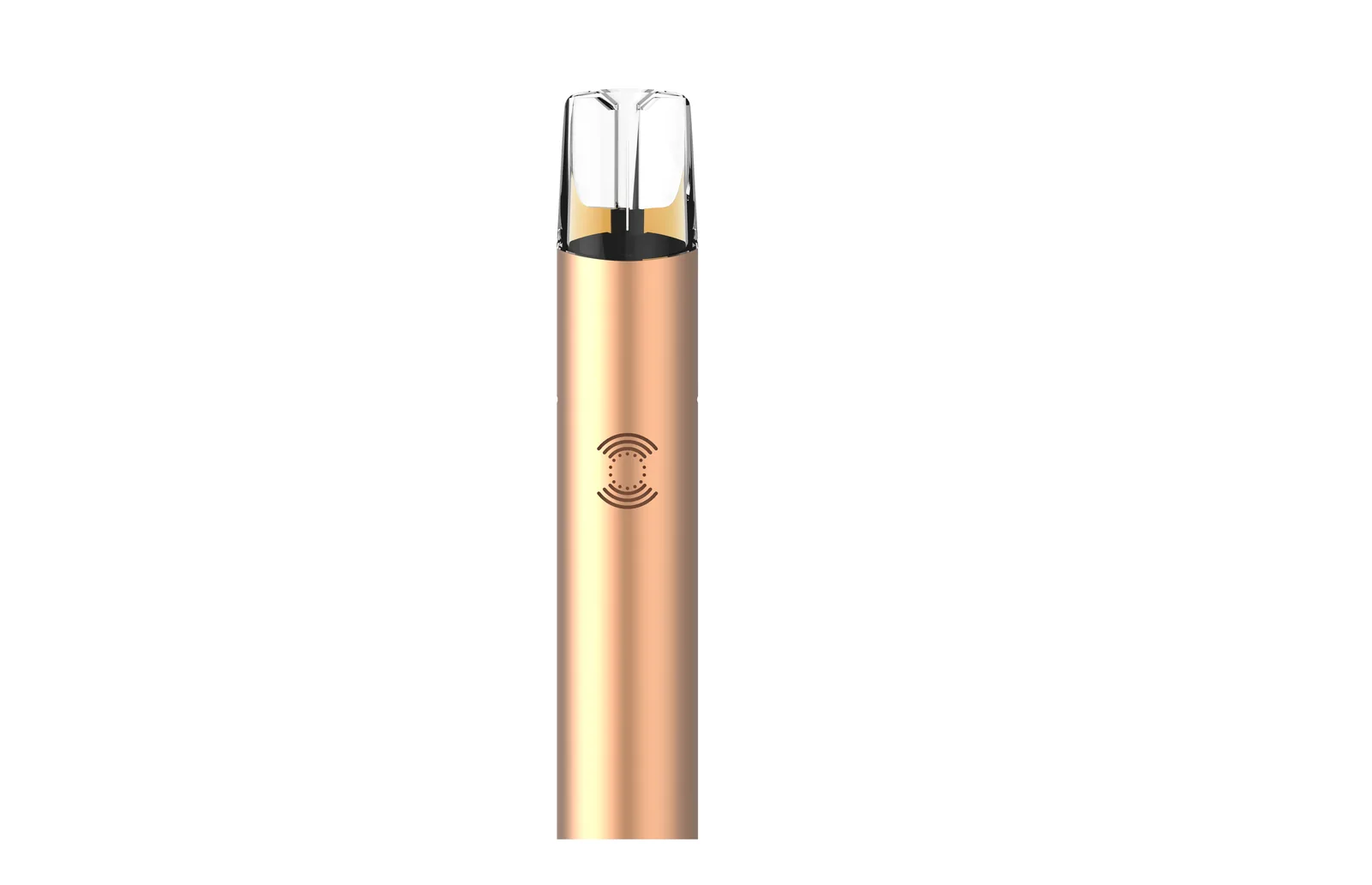 Champagne gold oil-pod vaporizer with laser-engraved client logo, front view