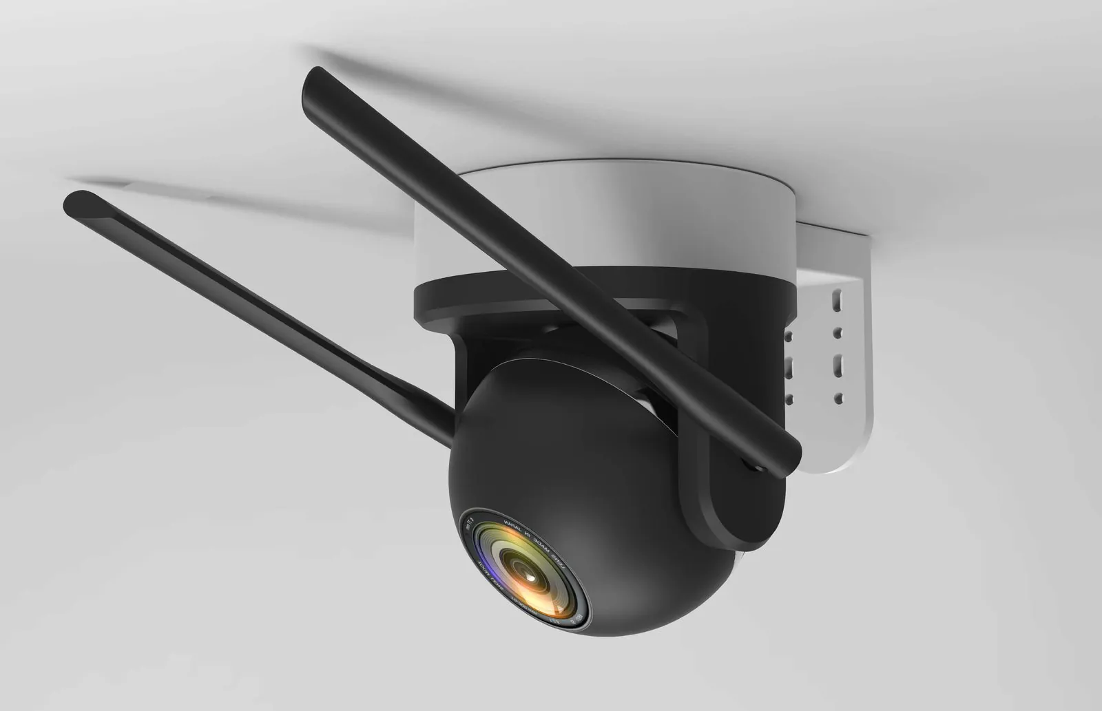 Outdoor PTZ security camera with two antennas and wall mount bracket