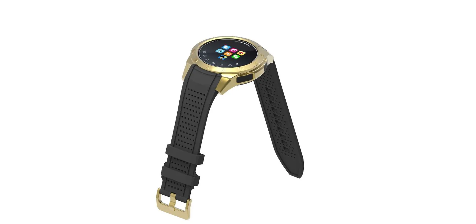 Gold-case smartwatch with black perforated silicone strap