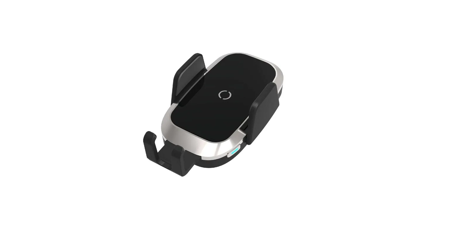 Automatic-clamp wireless car charger phone mount in silver and black