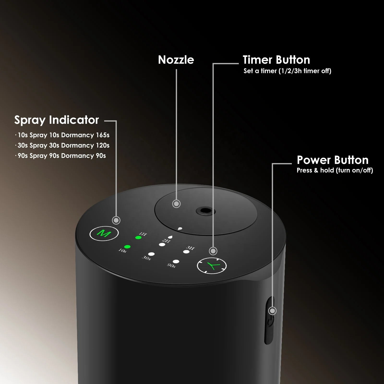 2423 aluminium alloy waterless essential oil diffuser side button - product view 02