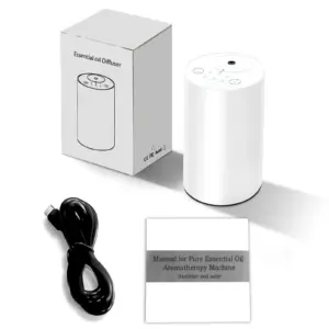 2410 PP waterless diffuser - white PP body at a 45 degree angle - 20 ml / 0.68 fl oz glass oil bottle