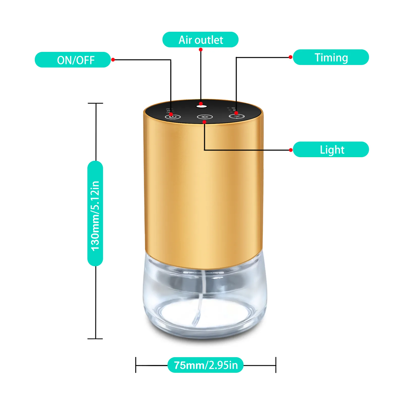 2430 glass and alloy waterless diffuser - cordless battery operation - MOQ 500 pcs, wholesale direct from our China factory