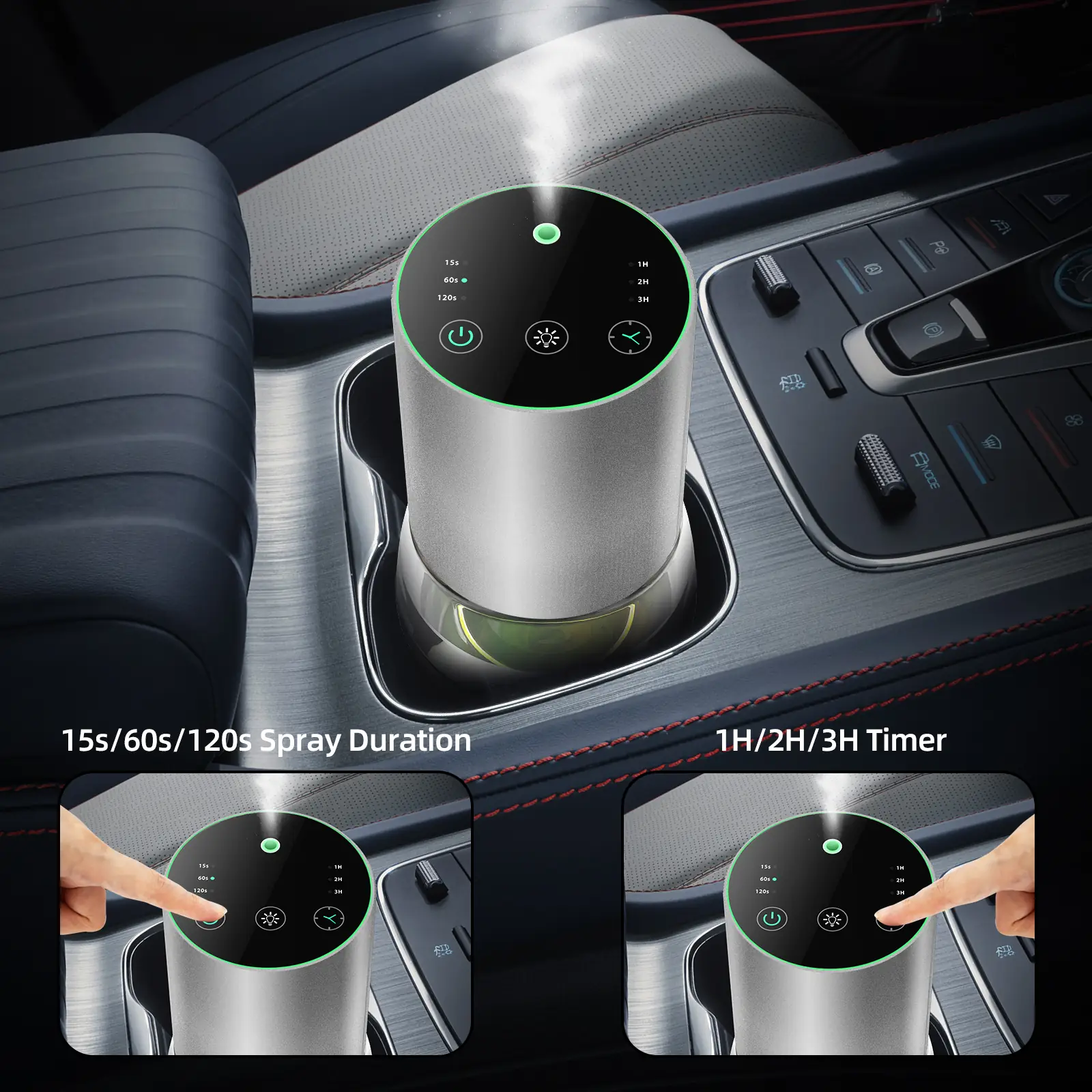 2430 glass and alloy waterless diffuser - desktop footprint 75 mm square - 2000 mAh battery, up to 70 h per fill
