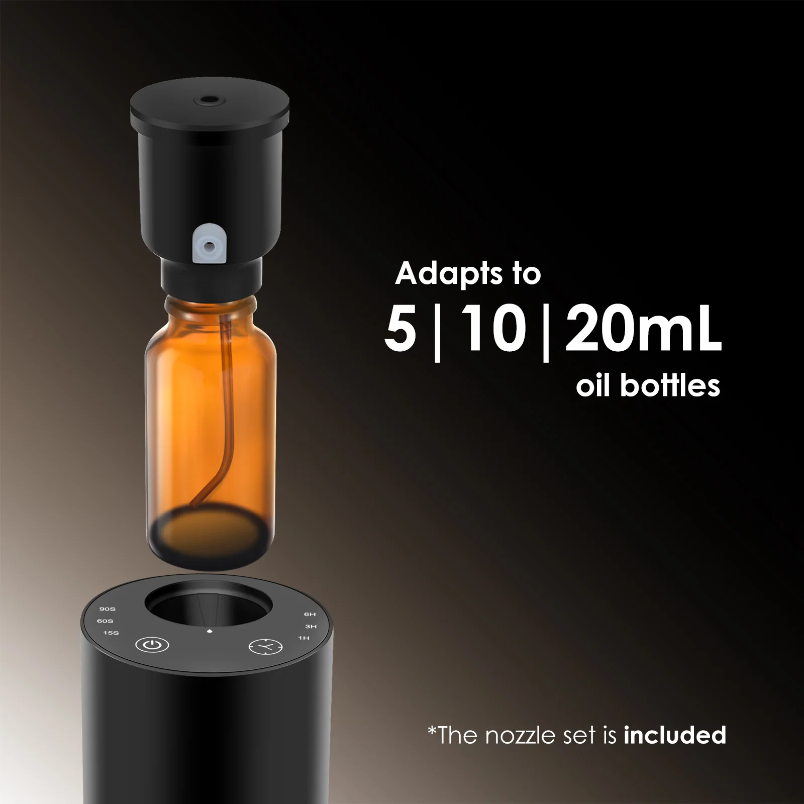 2441 waterless diffuser nozzle adapted to 5 ml, 10 ml and 20 ml essential oil bottles