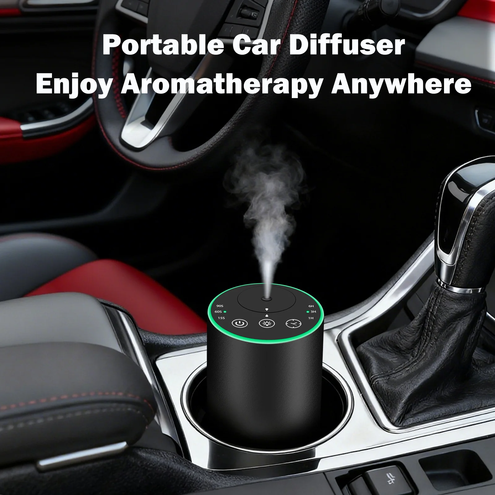 2451 portable waterless diffuser atomizing inside a car cup holder