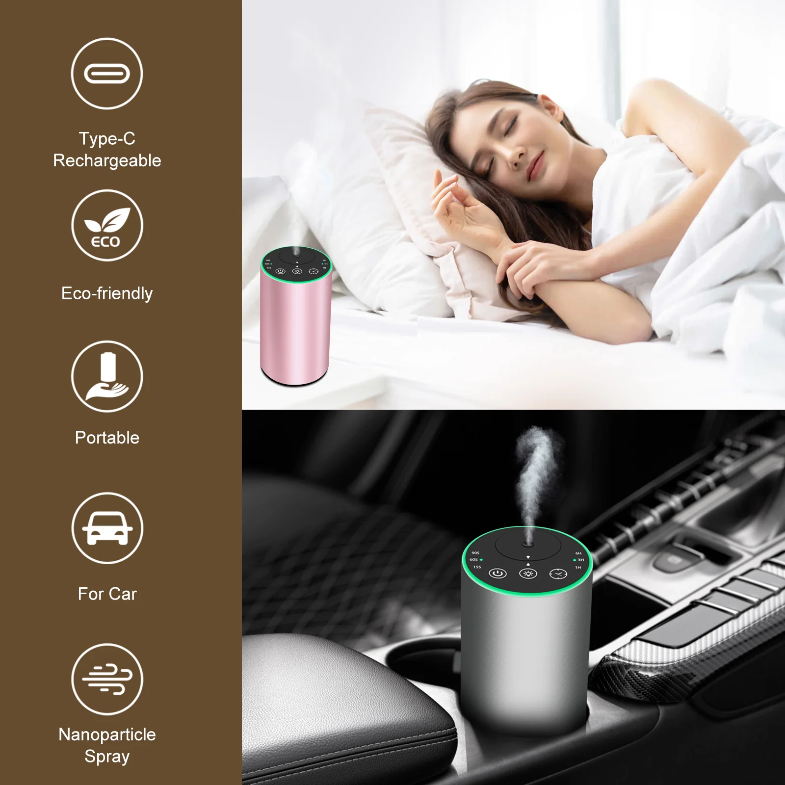 2451 waterless diffuser aluminium alloy body, acrylic panel and silicone base materials