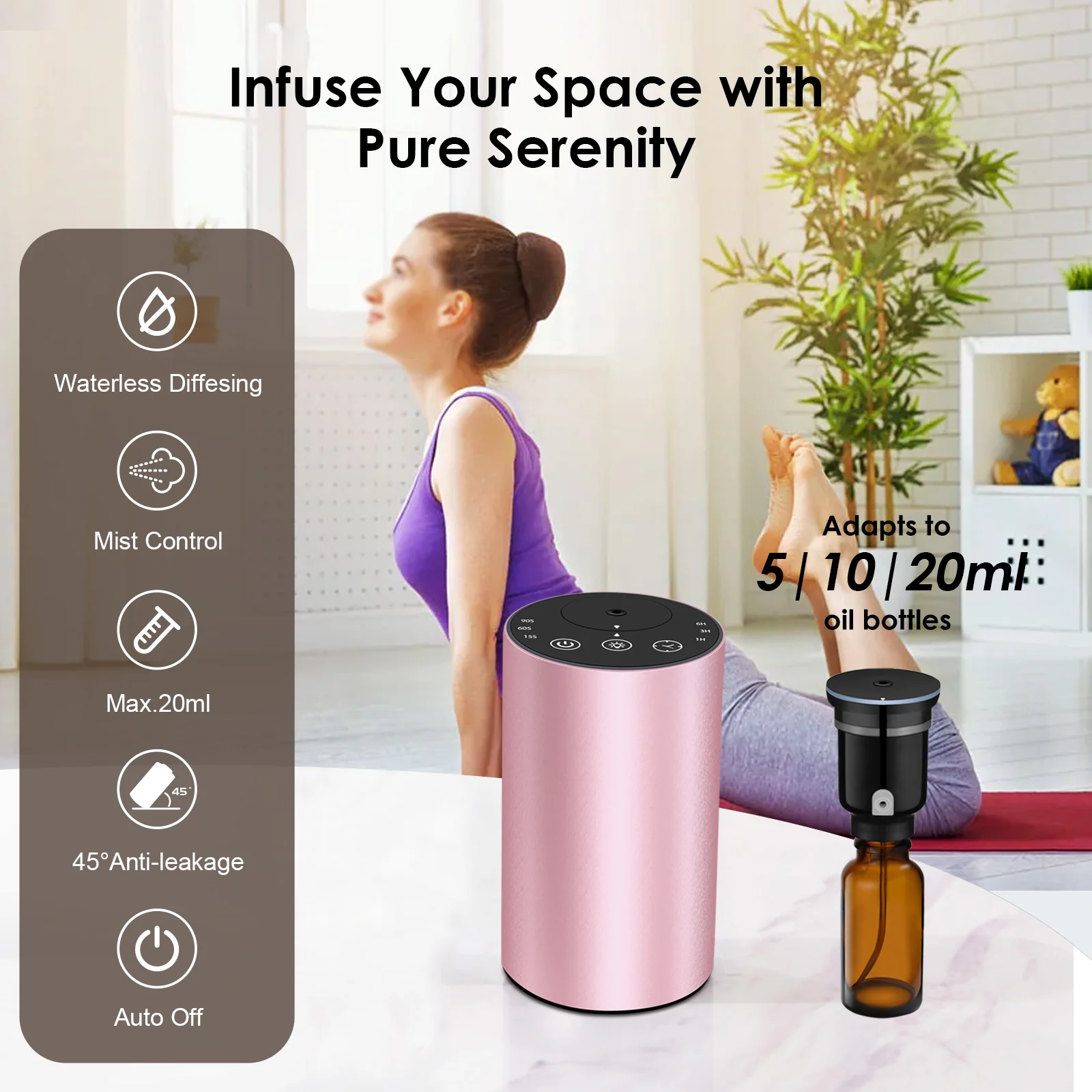 Pink 2451 waterless diffuser compatible with 5 ml, 10 ml, 15 ml and 20 ml oil bottles