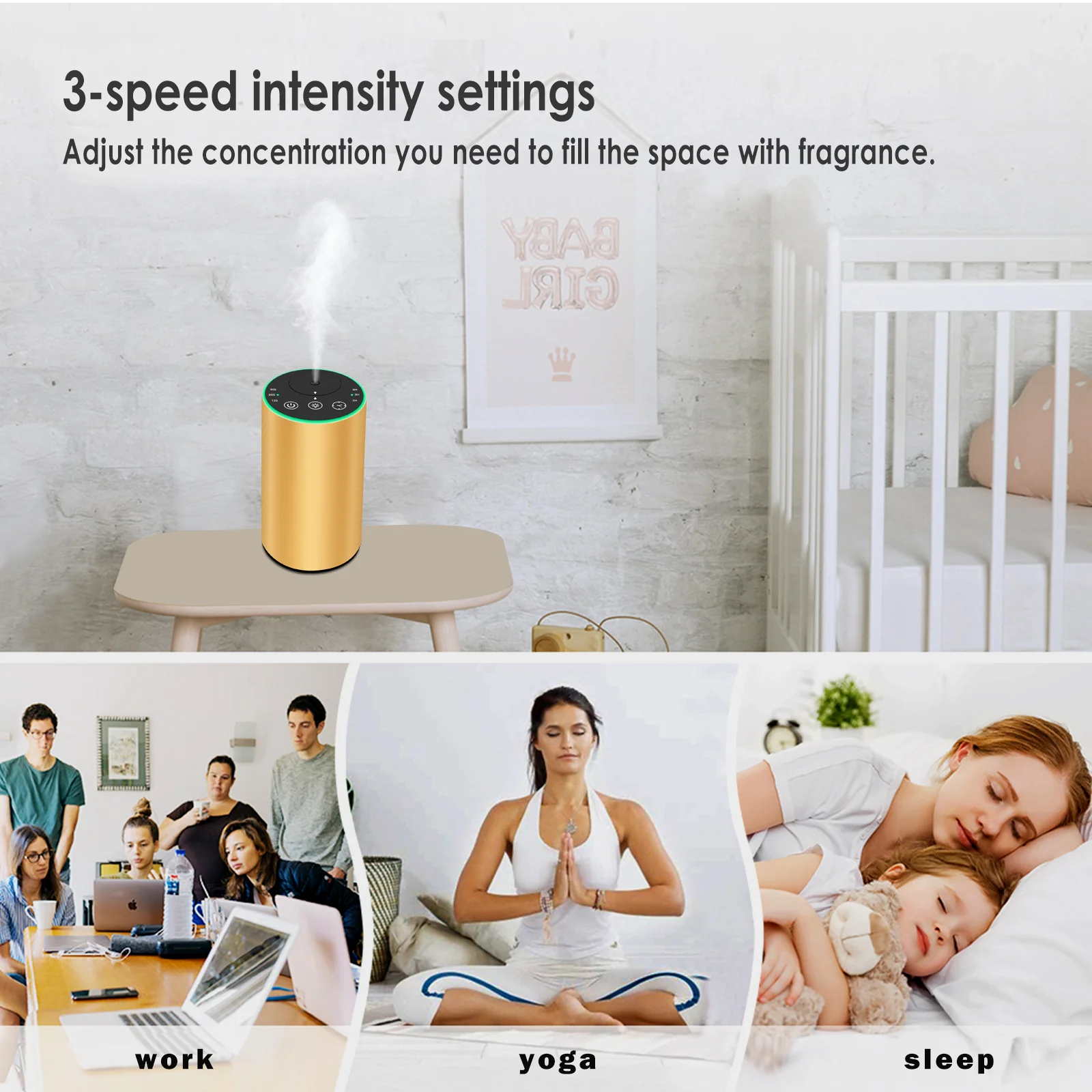 Gold 2451 waterless diffuser with three atomization intensity settings