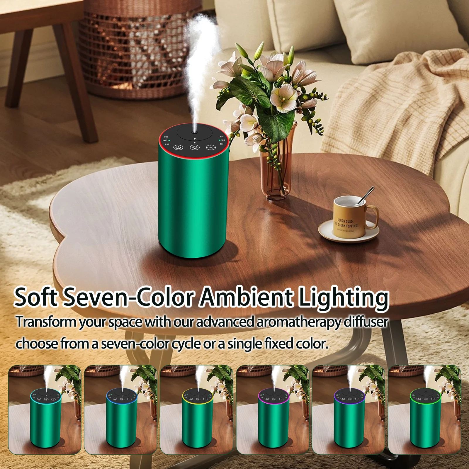 Green 2451 waterless diffuser with seven-color ambient lighting cycle