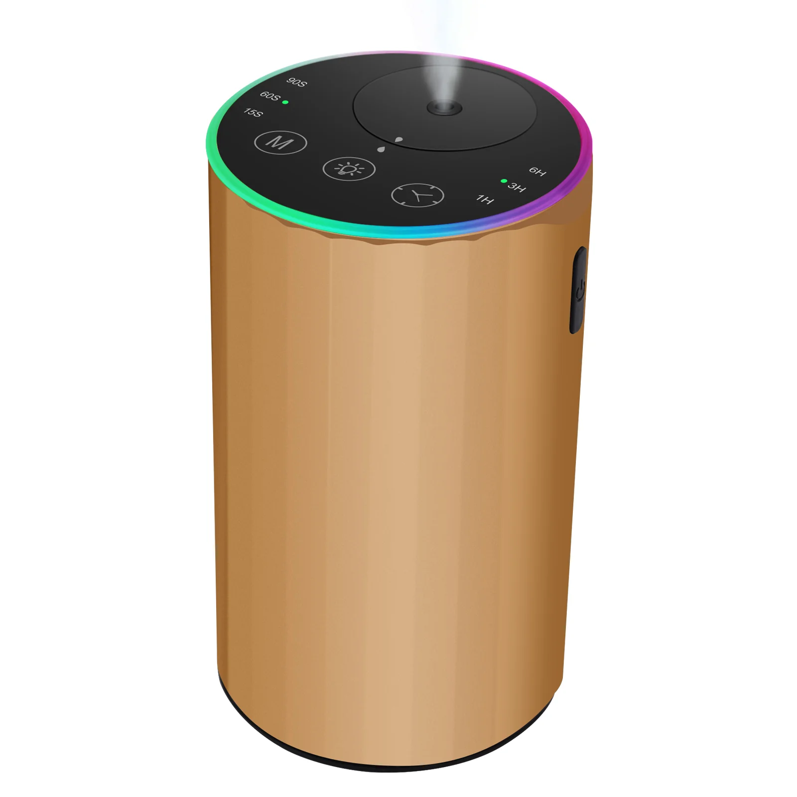 Gold 2452 portable rechargeable waterless essential oil diffuser with RGB ambient light and side button - wholesale bulk supplier, custom logo available, OEM from China factory