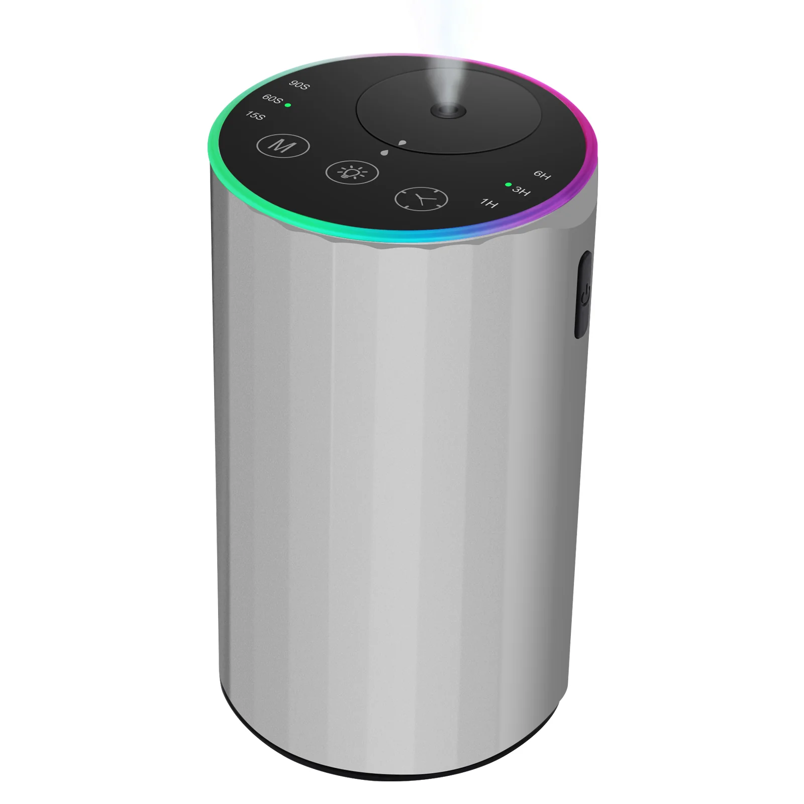 Silver 2452 portable rechargeable waterless essential oil diffuser with RGB ambient light and side button - wholesale bulk supplier, custom logo available, OEM from China factory