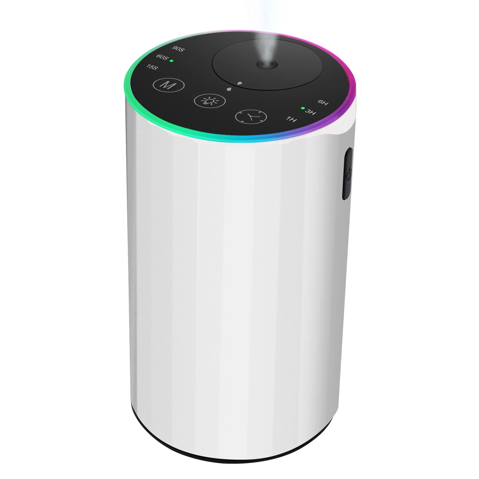 White 2452 portable rechargeable waterless essential oil diffuser with RGB ambient light and side button - wholesale bulk supplier, custom logo available, OEM from China factory