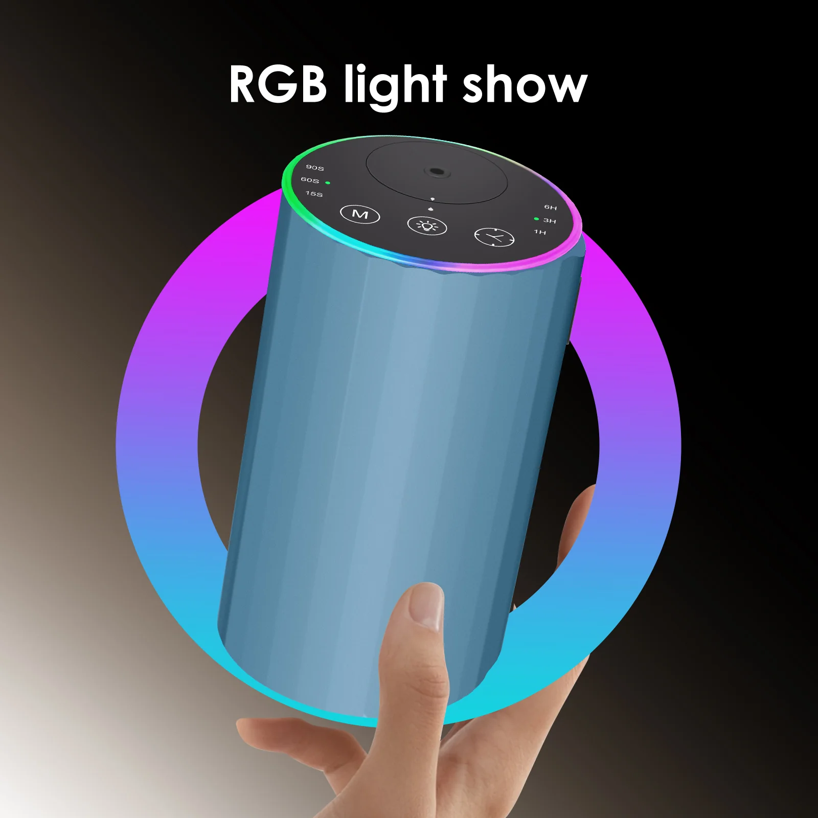 2452 waterless essential oil nebulizer RGB ambient light ring colour cycle held in hand