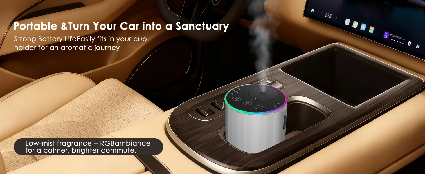 2452 rechargeable portable waterless diffuser in a car cup holder - long-lasting battery for extended journeys
