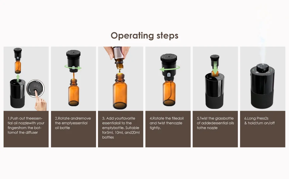 2471 waterless diffuser operating steps to change the essential oil bottle