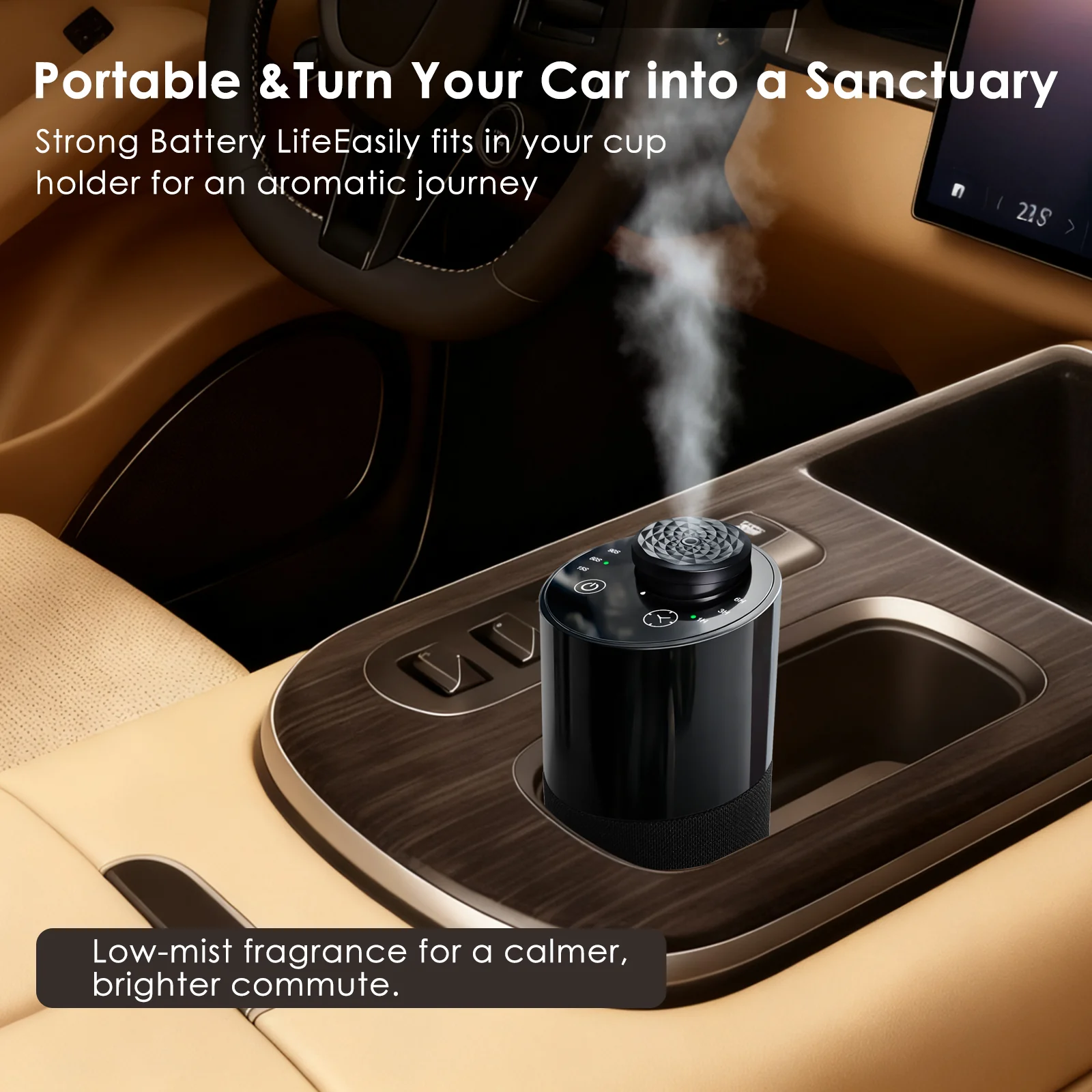 2471 portable rechargeable waterless diffuser fitting inside a car cup holder