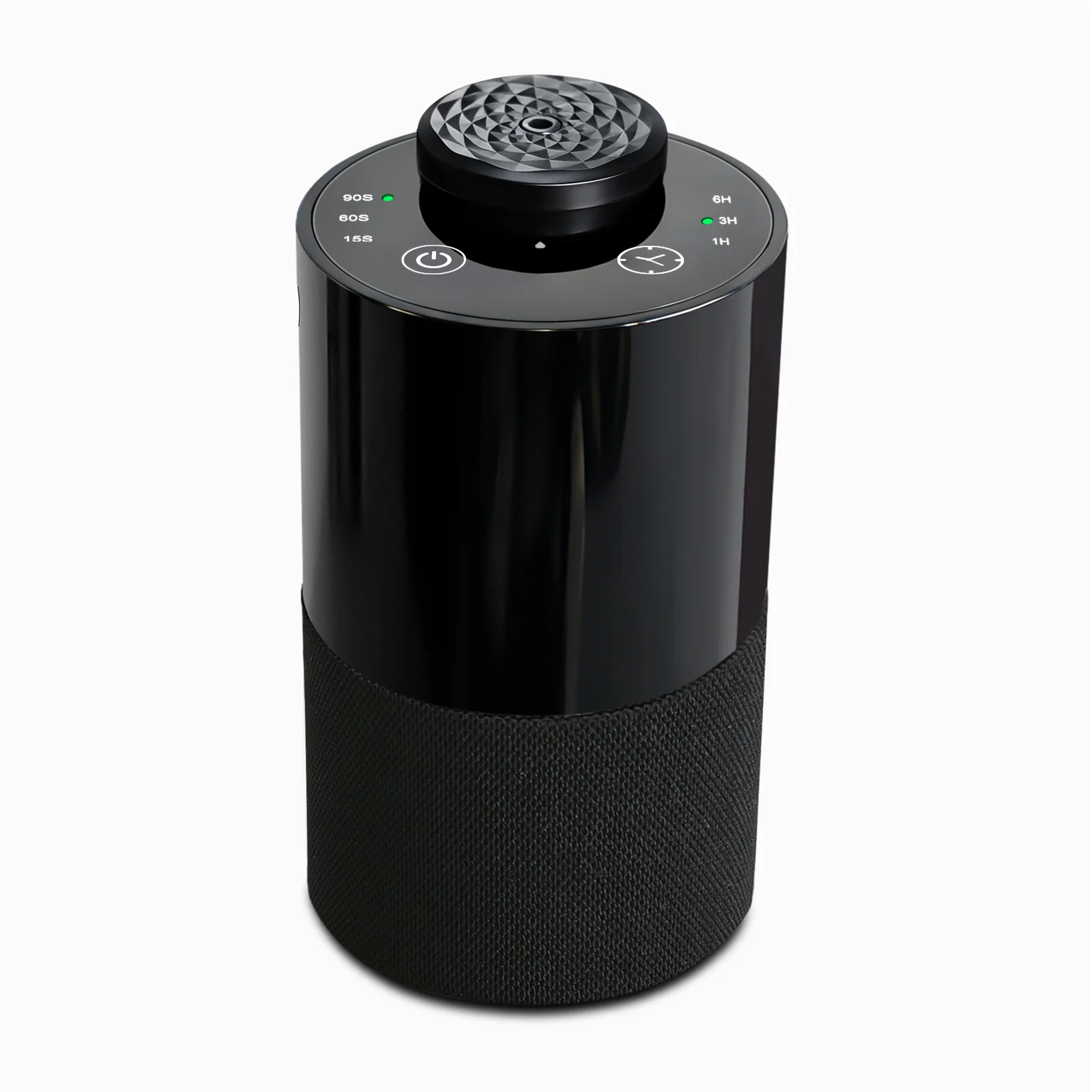 2471 fabric-wrapped waterless diffuser with high head B, angled studio view showing fabric weave