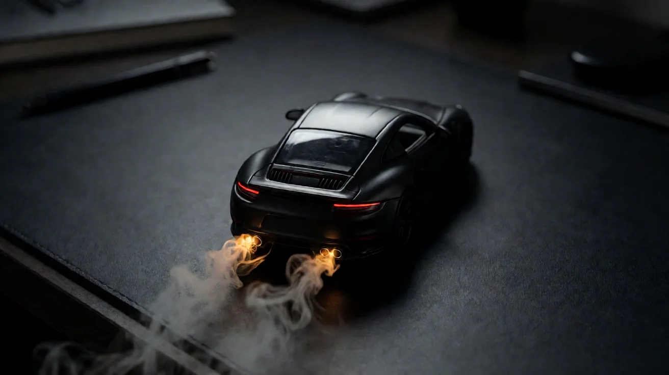 Custom car-shaped aroma diffuser with mist from exhaust tips