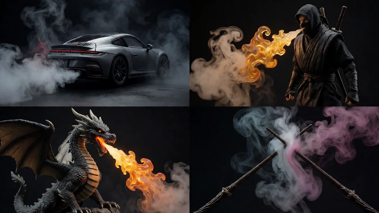 Four viral novelty diffuser concepts: car, ninja, dragon, wizard wands