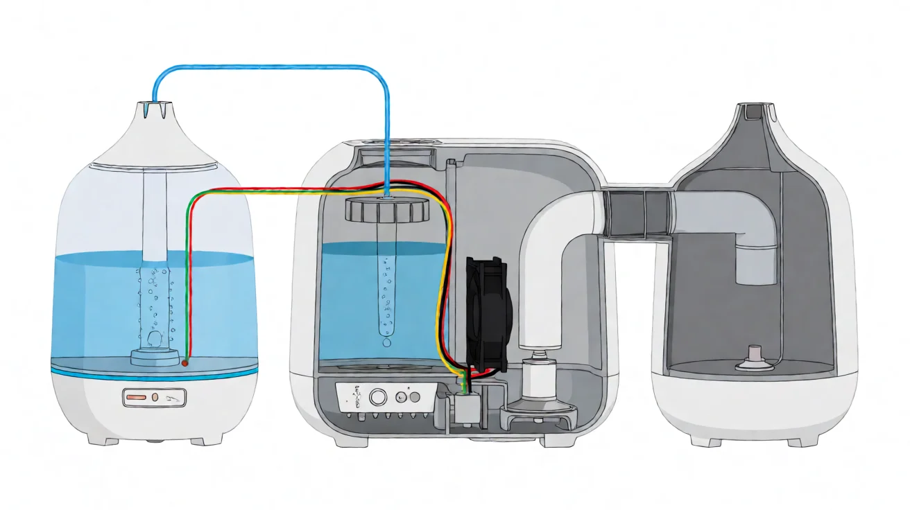 Ultrasonic diffuser internal structure with wet-dry separation